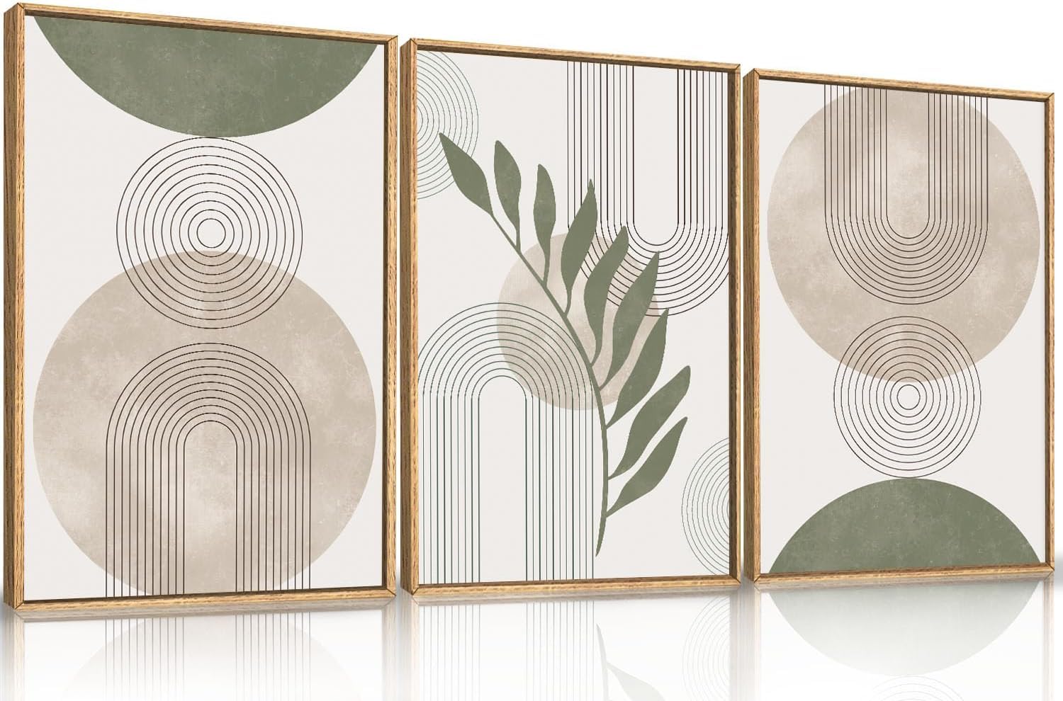 HPNIUB Sage Green Framed Canvas Prints Wall Art Set, Abstract Botanical Boho Wall Decor, Minimalist Geometric Line Leaf Canvas Artwork for Living Room, Bedroom, Dining Room, Office, Bathroom 40x60cm — image 1