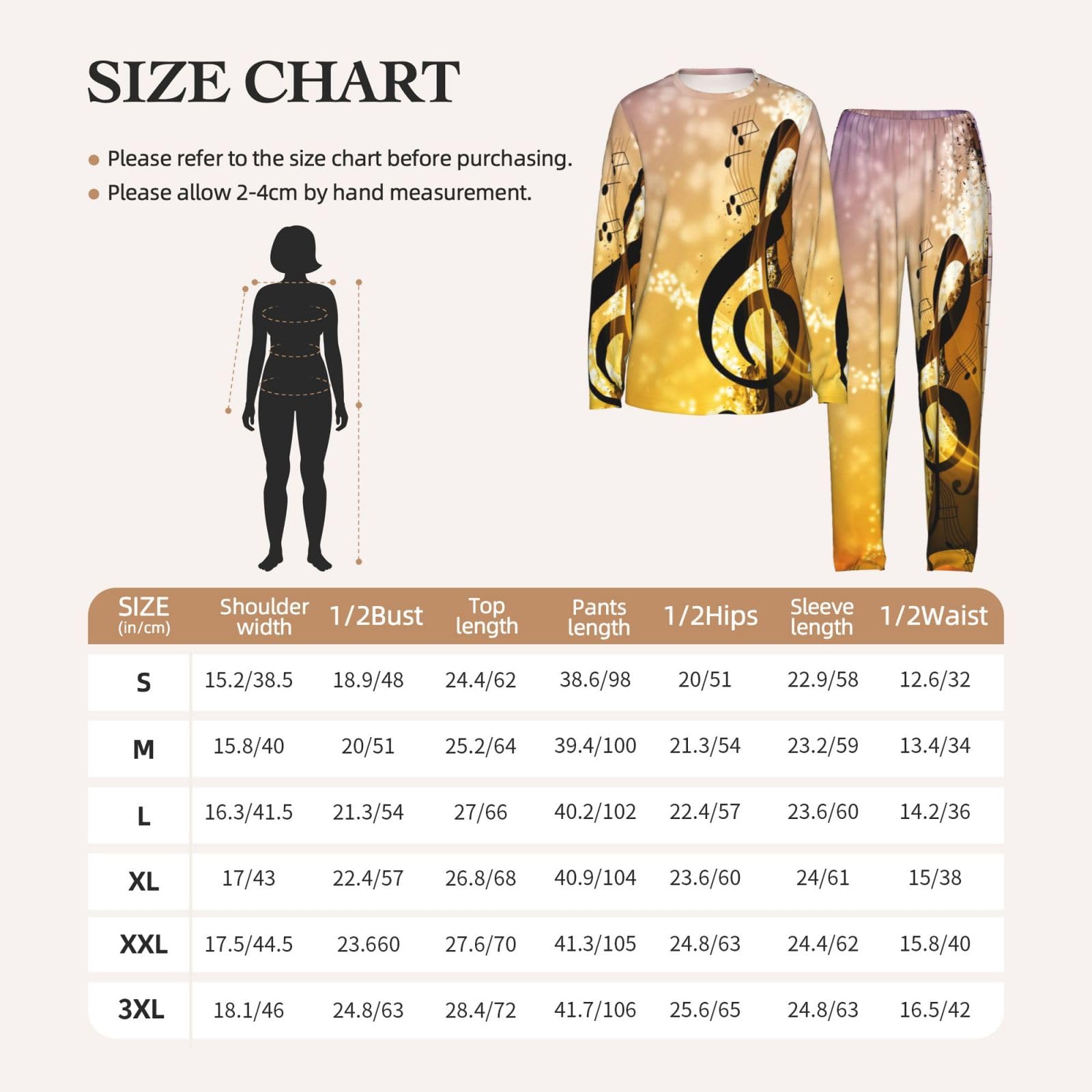 Pianoforte Violino Note Musiche Stampa Delle Donne Manica Lunga Pigiama Set Morbido Elastico Coulisse Casual Daywear