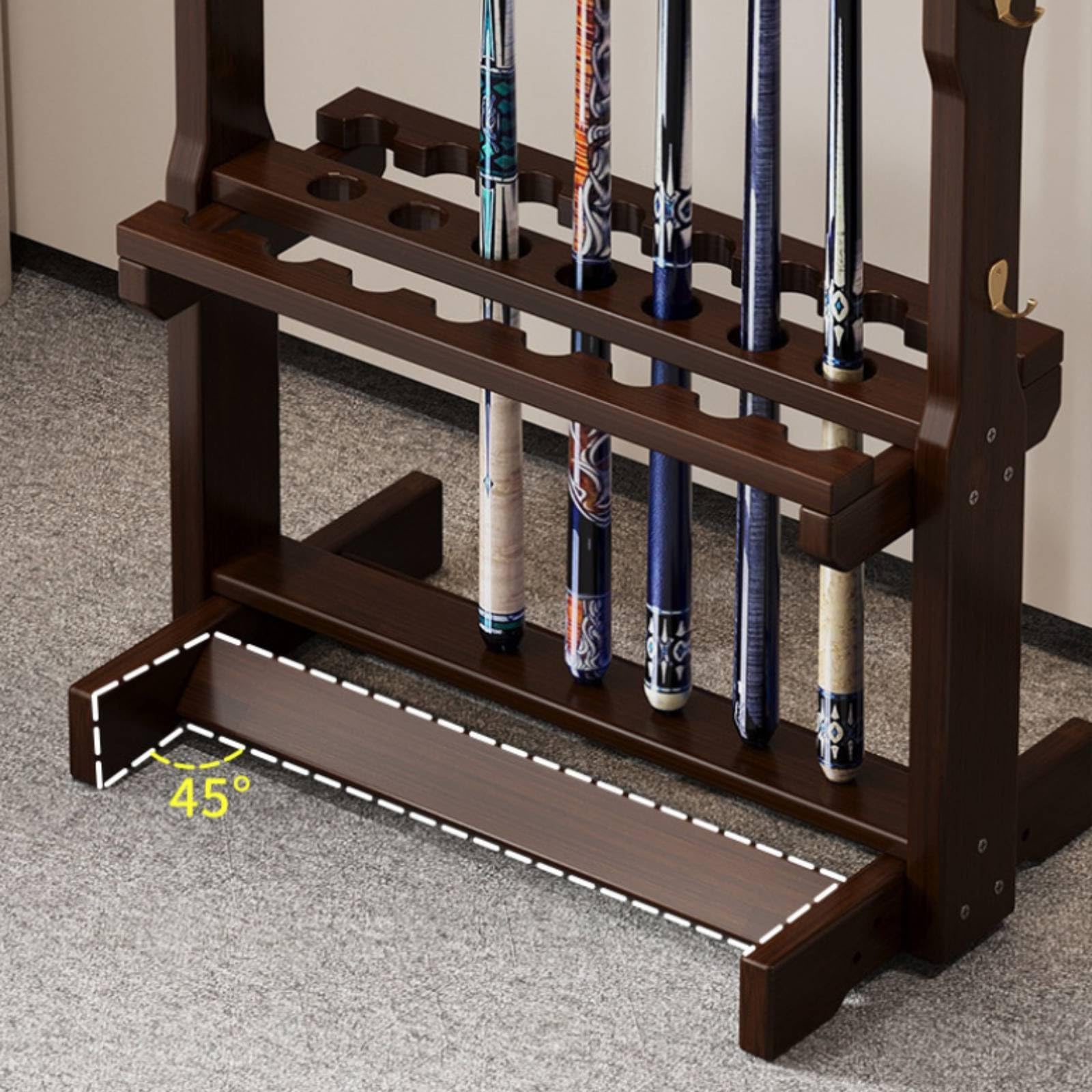 rockible Portacanne da Pesca Esposizione Supporto Portastecche Portabacchette Portastrumenti in Bambù con Struttura Autoportante E Circolari Finitura Levigata, Porta Stecche Da Biliardo Con 32 Fori
