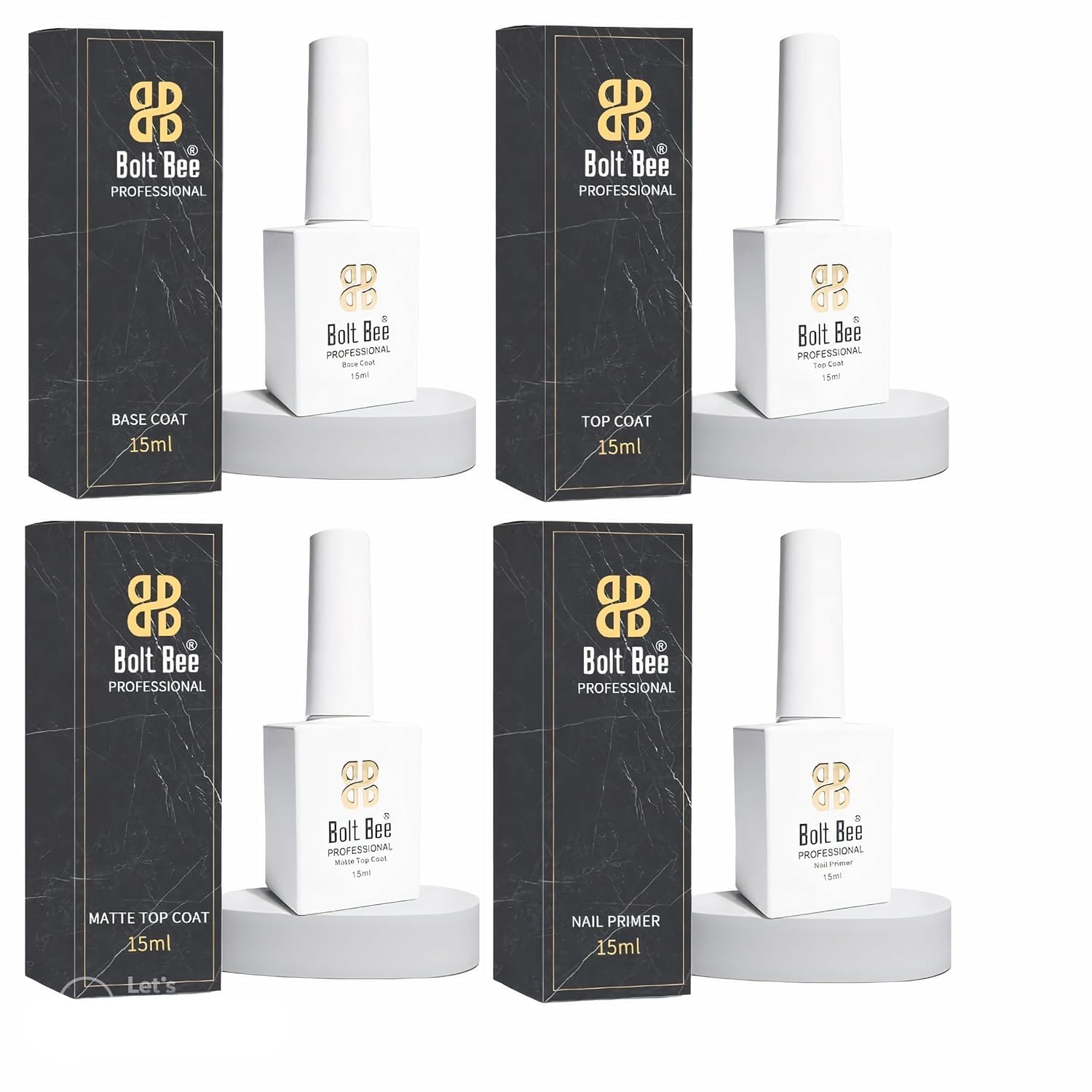 Matte & Glossy Top Coat, Base Coat, Nail Primer for Textured Finish For Acrylic, Poly Gel Nail Extension Or Gel Nail Colour (White, Medium)