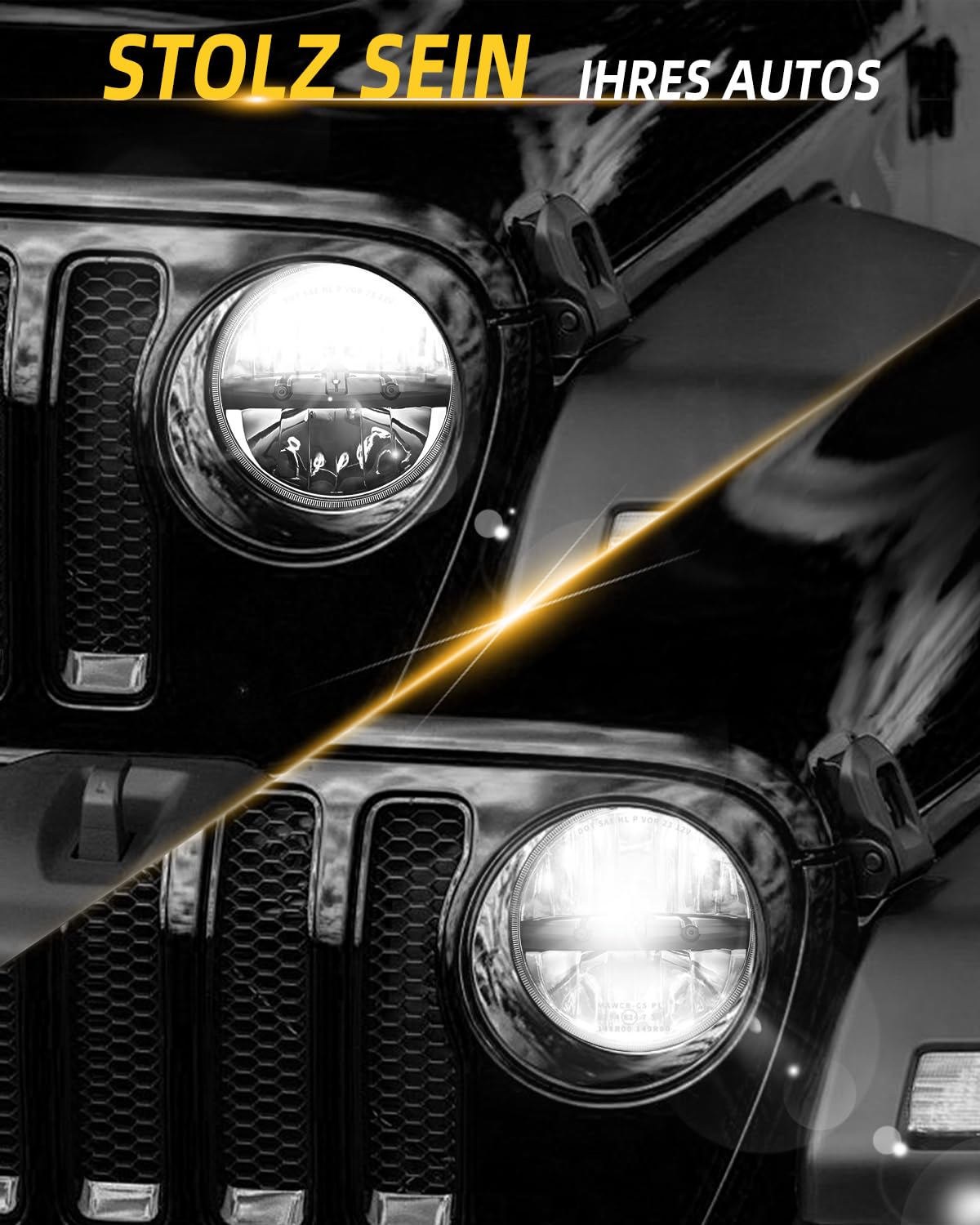 CO LIGHT 2PCS 7 Zoll LED Scheinwerfer, 12/24v 7'' Rund LED Frontscheinwerfer 120W 24000LM IP68 E9 Scheinwerfer für Wrangler JK LJ TJ CJ HUMER