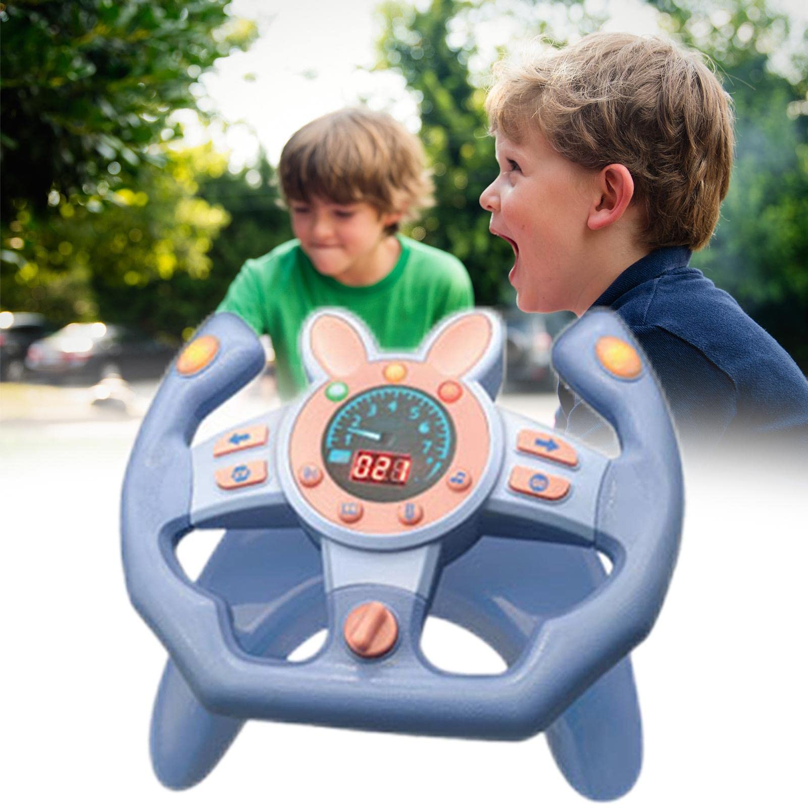 Simulazione Volante Giocattolo Educativo Controller Multifunzione Suonante Interattivo con Effetti Luminosi con Domande E Risposte Adatto a Bambini PE, Forma a U Blu