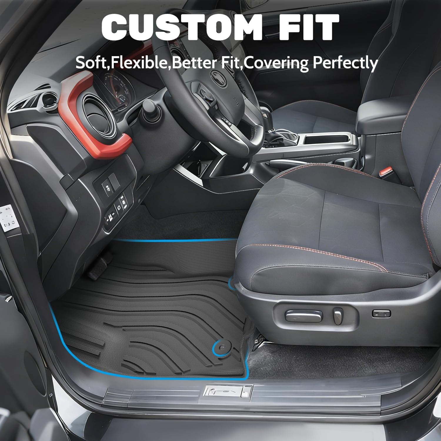 TPE All Weather Floor Mats for Toyota Tacoma 2024-2026 Double Cab Auto Trans (Not Hybrid), Custom Fit All Weather TPE Floor Liners, 1st&2nd Row Mat, Tacoma TRD/SR/SR5/limited Accessories