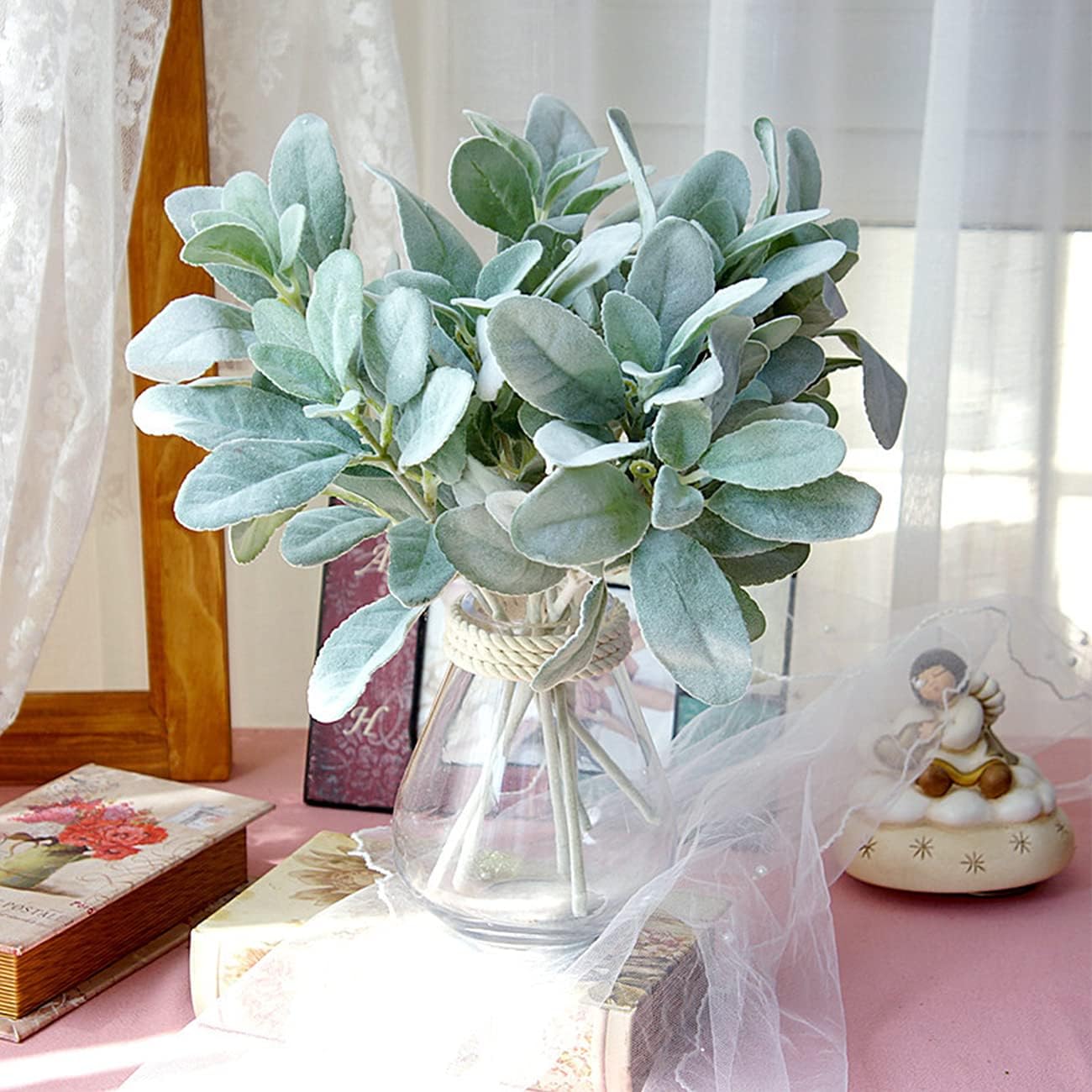 Tinsow Artificial Flocked Lambs Ear Leaves Dusty Miller Stems Flocked Oak Leaves Lamb's Ear Blade for Home Wedding DIY Floral Arrangement (Silver Lamb's Ear, 10) - Image 8
