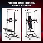 SogesPower Power Tower Pull Up Bar Station Multi-Function Adjustable Height Workout Dip Station Strength Training Equipment for Home Gym Fitness Equipment with Folding Multi-purpose Dumbbell Bench 330LBS