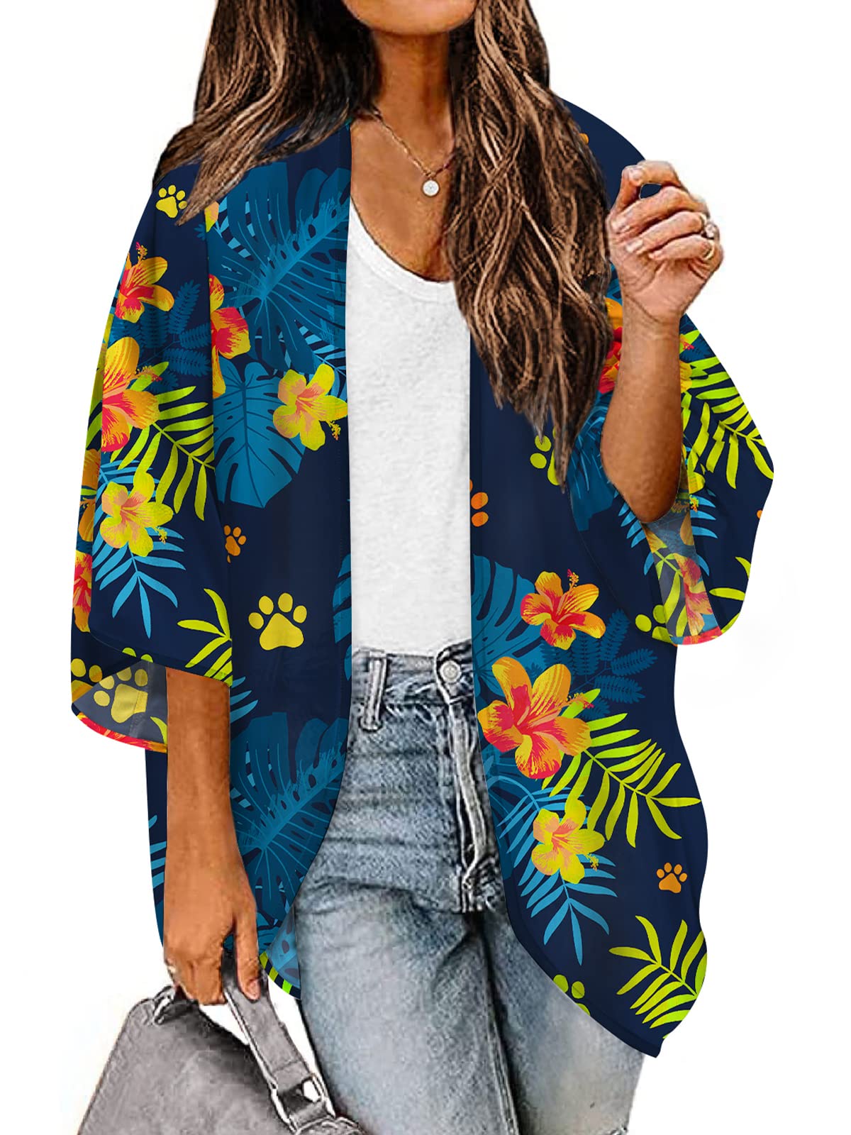MayBuy Women's Summer Long Flowy Kimono Cardigans Boho Chiffon Floral Beach Cover Up Tops — view 12
