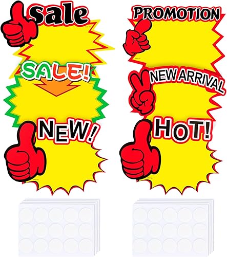 120 etiquetas de letrero de Starburst, 7 x 5.5 pulgadas Starburst para venta al por menor, suministros de venta de garaje, suministros de venta de