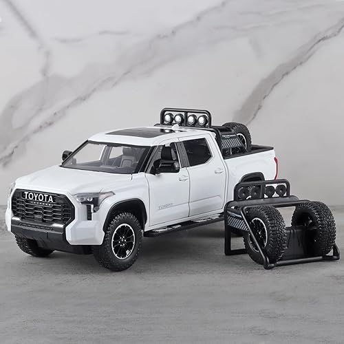Miniatura 4 de OANMYJJO Camiones de juguete para niños 124 Tundra modelo de coche de metal fundido a presión camión de juguete tipo pickup con luz y sonido modelo