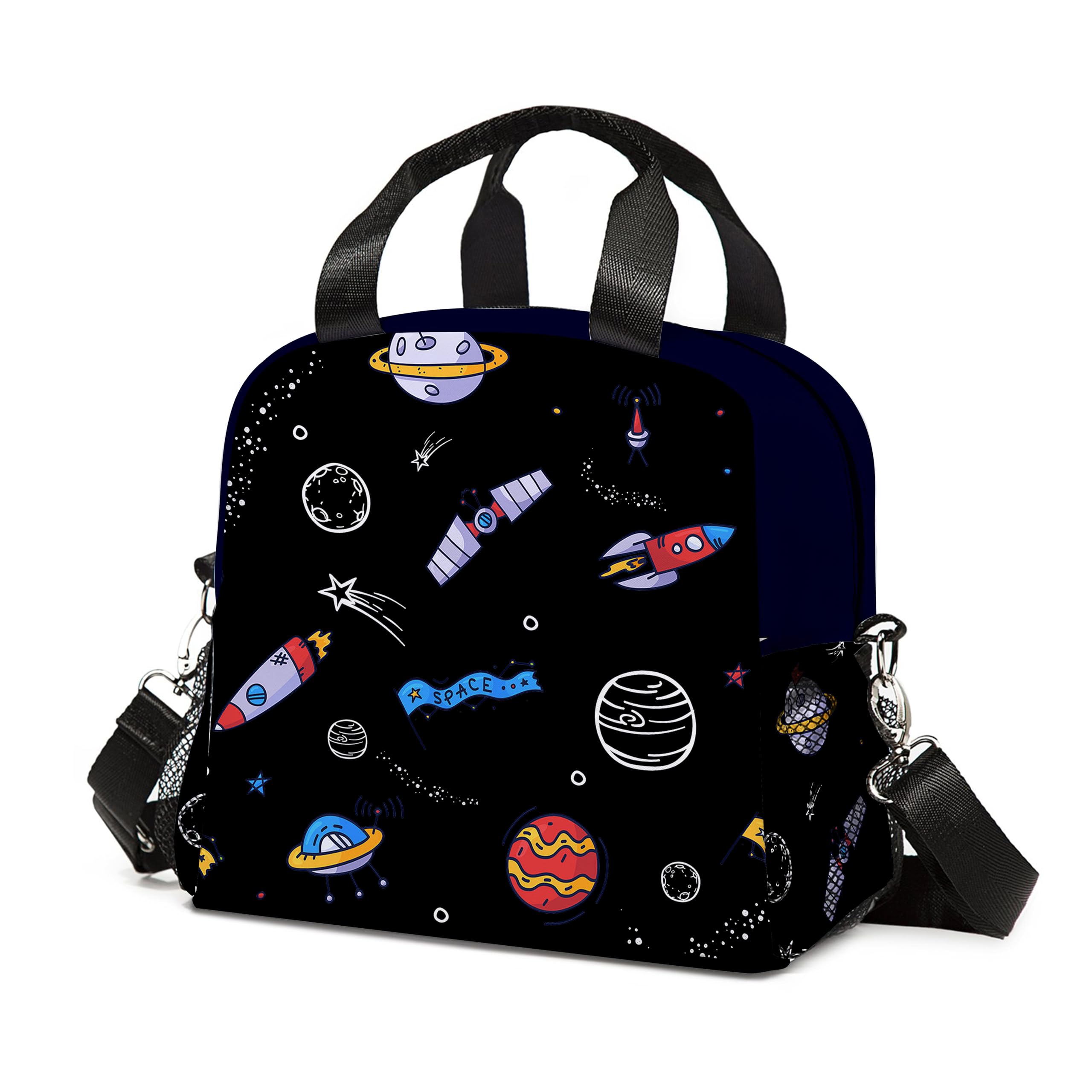 WLRUEZN Space Lunch Bag Insulated planet Lunch Box Large Capacity Meal Tote for Kids Women Men Waterproof Adjustable Shoulder Strap universe Lunch