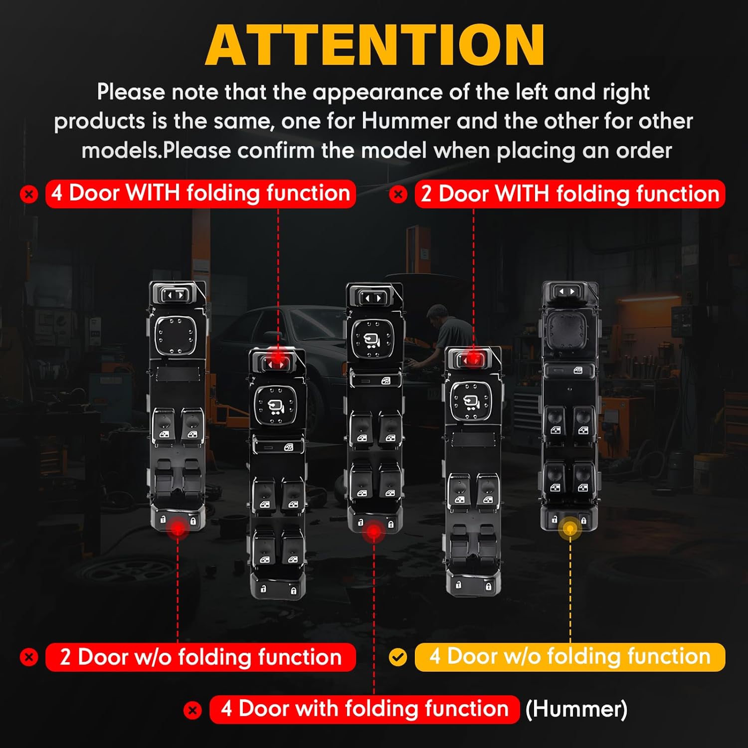 Power Window Switch Driver Side - Compatible with 2003-2007 Chevy Avalanche, Silverado, Suburban, Tahoe; GMC Sierra, Yukon;Escalade (Replaces OE# 15883323, 901-075)