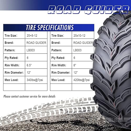 Miniatura 3 de Juego de 4 neumáticos ROADGUIDER ATVUTV 25x8-12 delanteros 25x10-12 traseros 6PR 10272273