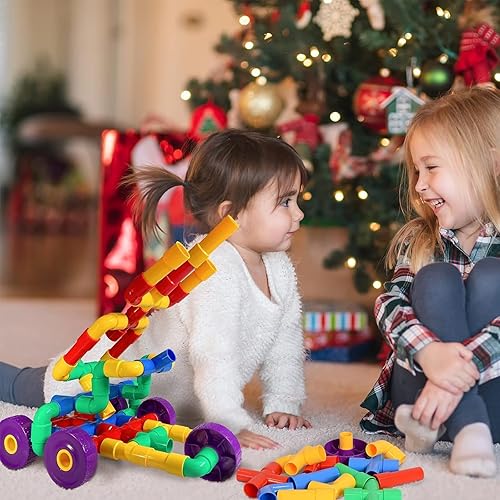 Miniatura 2 de ZoZoplay STEM - Juguete de aprendizaje tubular, tuberías, boquillas y articulaciones, 64 piezas, para construir bicicletas, tanques y otras cosas