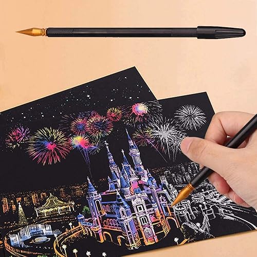 Miniatura 2 de LOOKSEVEN Juego de herramientas para rascar, 6 piezas de herramientas de arte para rascar, juego de artes de boceto, bolígrafo de color rascador con