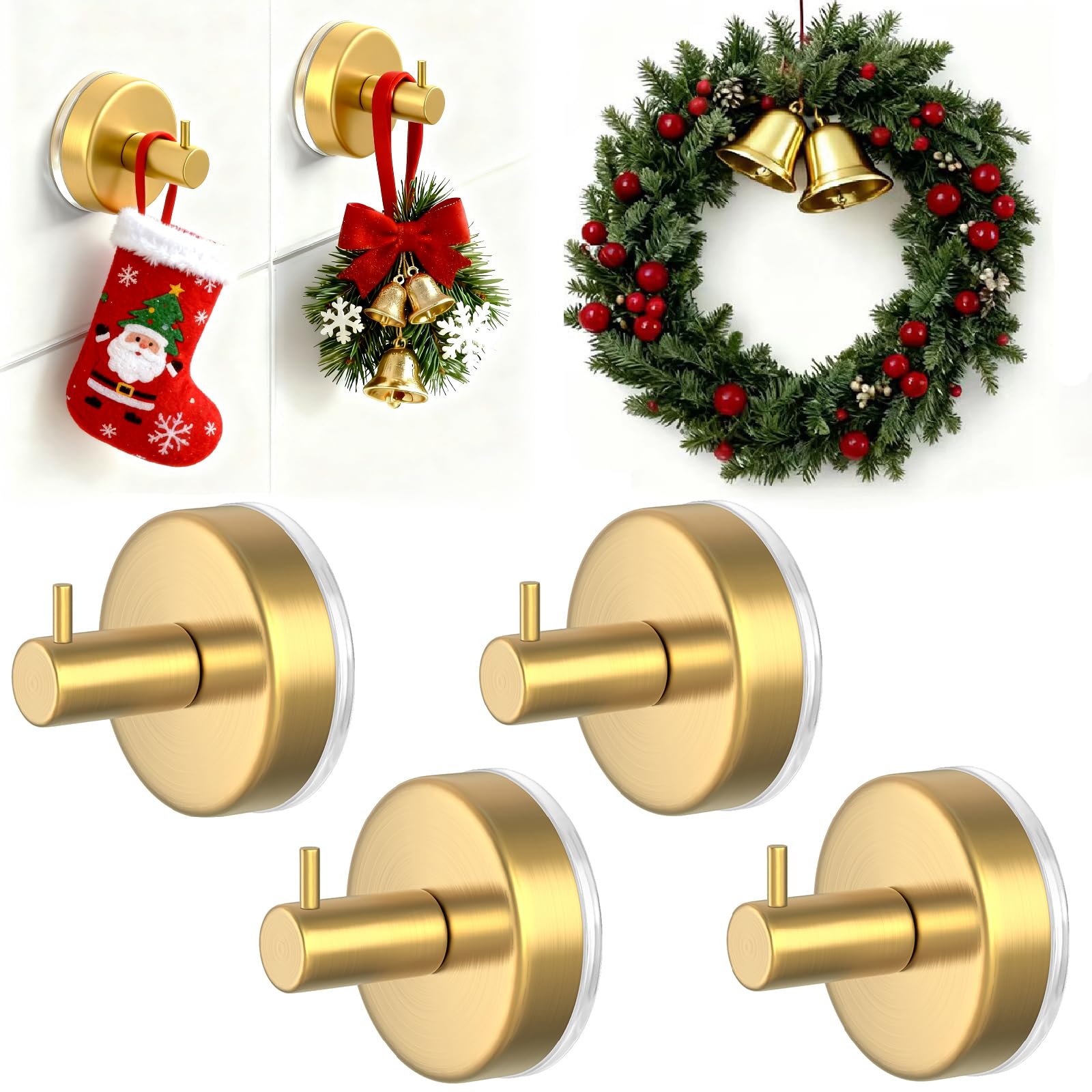 HUFEEOH Gold 4-Pack Removable Towel Holder Hooks for Showers, L-Shape