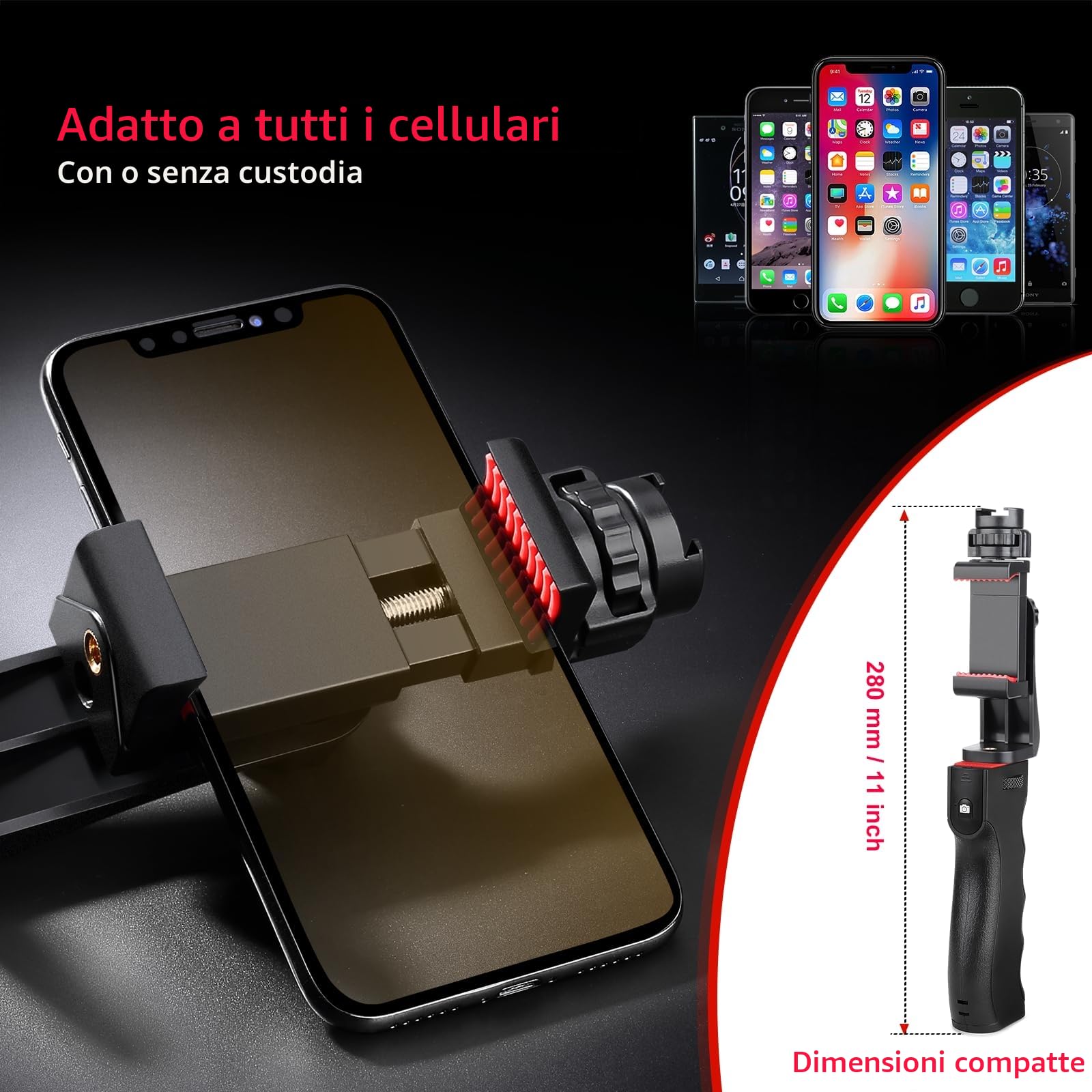 Zeadio Vlogging - Stabilizzatore wireless per smartphone, con morsetto di montaggio e scatto remoto per iPhone, telefoni Android e altri smartphone