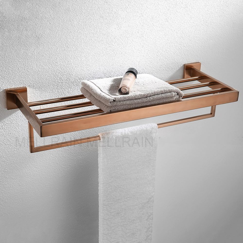 Accesorios de baño de Oro Rosa Cepillado Accesorios de baño Cuadrados Soporte de Papel higiénico Soporte de Toalla Barra Gancho para Bata Toallero, toallero 60 cm