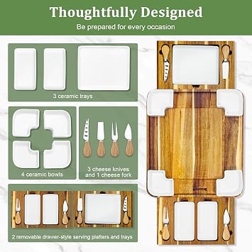 Charcuterie Board Set(16.5152.8) - Premium Wooden Cheese Board with Four Ceramic Bowls and Charcuterie Boards Accessories for Bridal Shower Gifts, Wedding Gifts & Housewarming