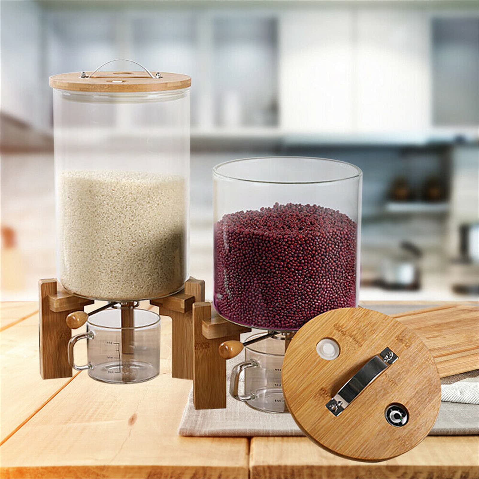 Futchoy Contenedor de almacenamiento de alimentos, dispensador de comida para gatos, para perros, 5 L/7,5 L, recipiente de arroz de cristal, adecuado para avena, harina, maíz, soja, cereales,