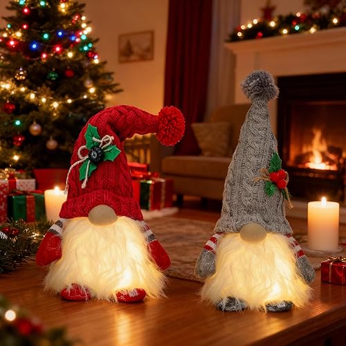 Miniatura 4 de HORLIMER 2 gnomos de Navidad iluminados de 11.8 pulgadas, gnomos de Papá Noel suecos iluminados para decoración de Navidad