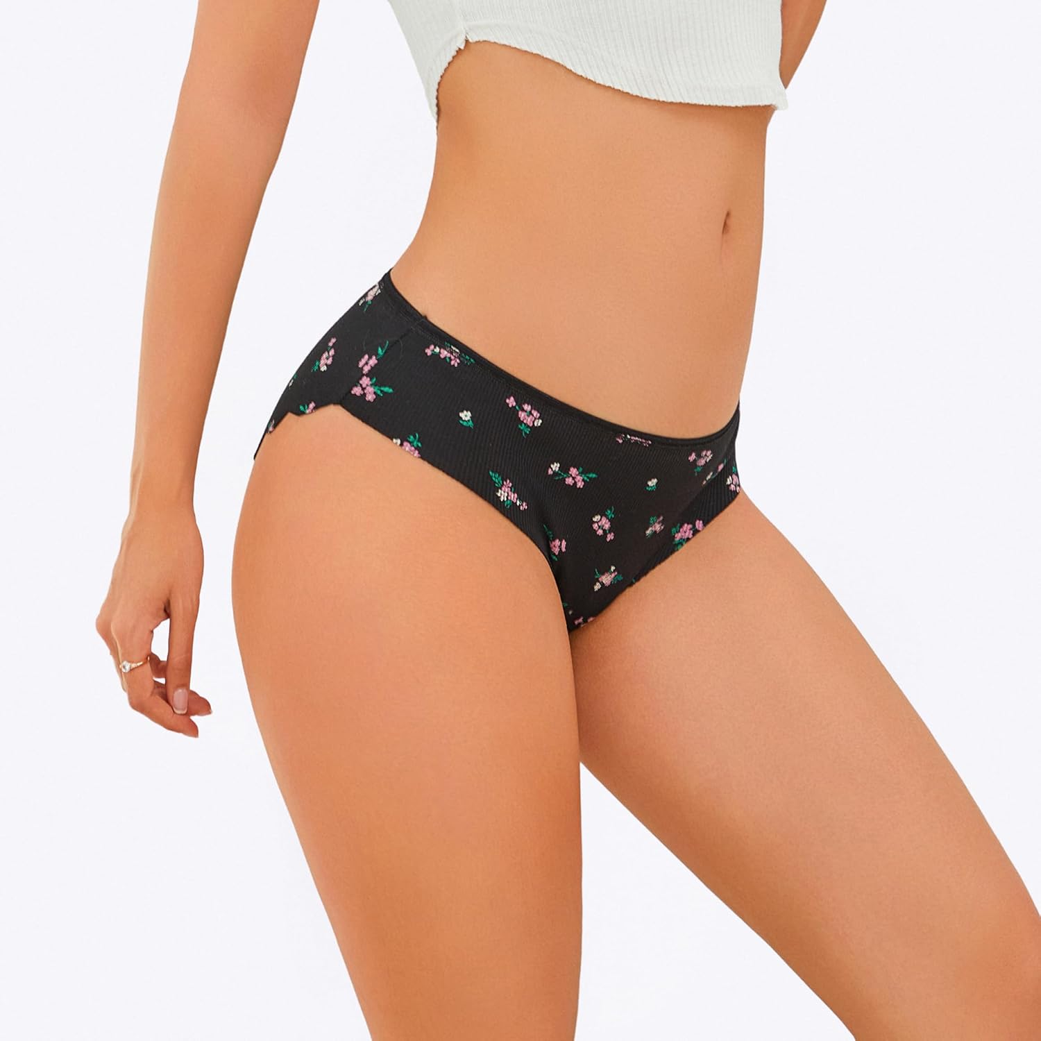 Seamless Underwear for Women Cotton Bikini Flower print Hipster Wavy Sides Invisibles Cheeky Panties 5 Pack - Image 6