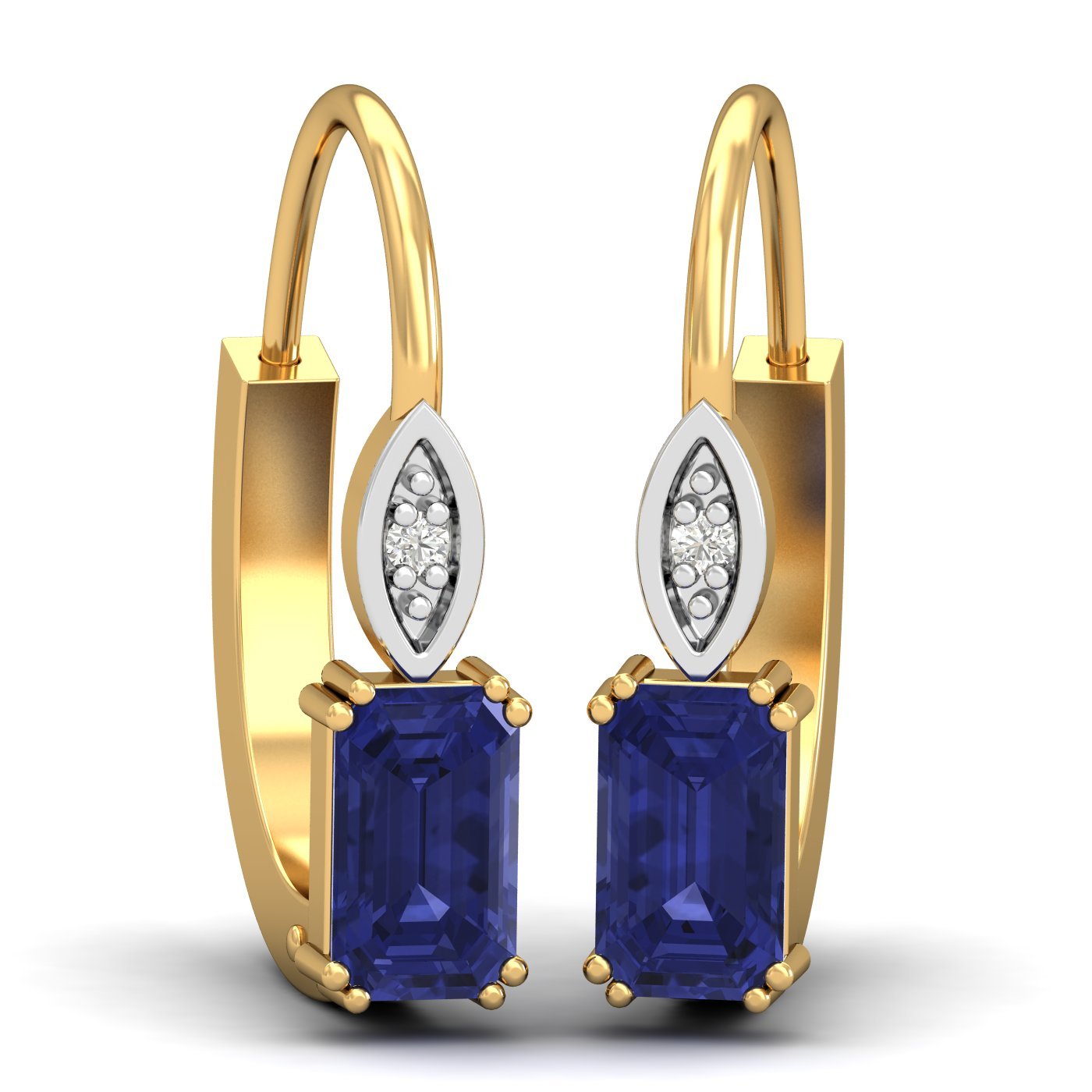 kuberbox 14KT Yellow Gold Diamond Meridian Tanzanite Hoop Earrings for Women-picture-19