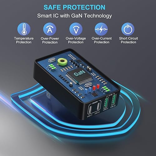 Miniatura 6 de OKRAY - Cargador de pared plano USB C, 40 W, 4 puertos, QC+PD3.0, bloque de carga rápida USB-C delgado con enchufe plegable, adaptador de corriente