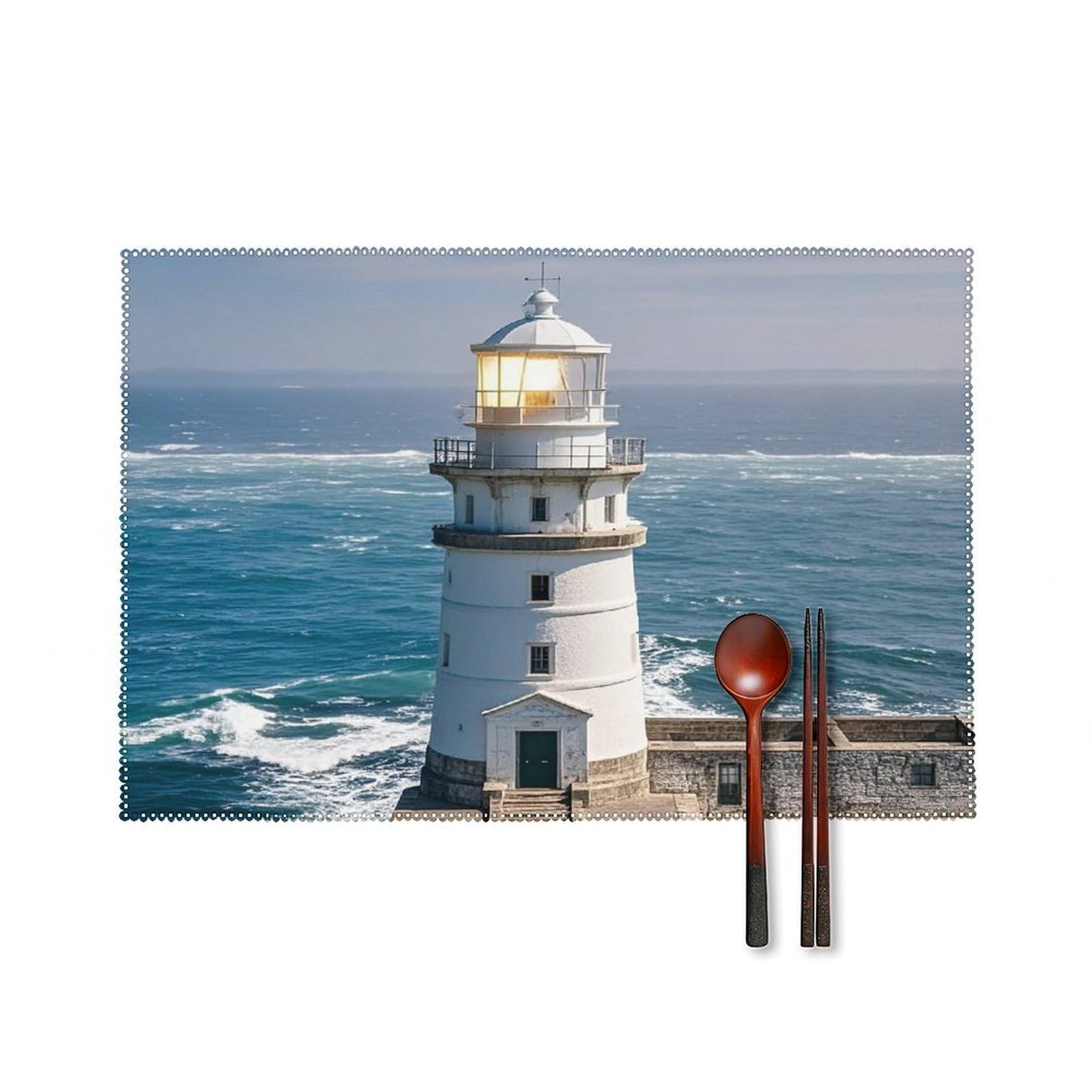 Lighthouse Sandbeach Placemats Set of 4 Canvas Place Mats for Dining Table Square Non-Slip Table Mats Heat Resistant Washable Placemat for Kitchen Home Decor 12" X 18"