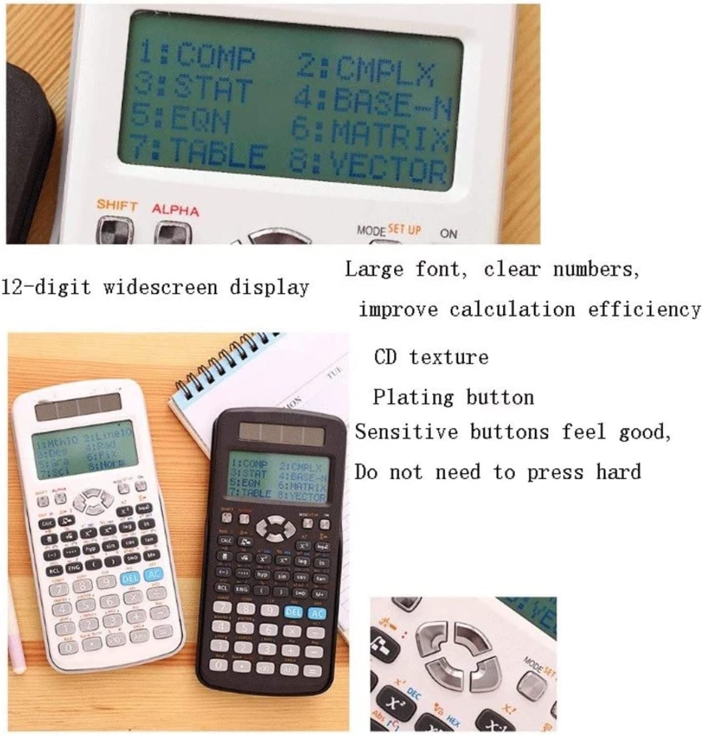 Calcolatrice Casa Ufficio Calcolatrici Scientifiche Calcolatrice da Tavolo Widescreen A 16 Bit Pratica Perfetta per Scuola(White)