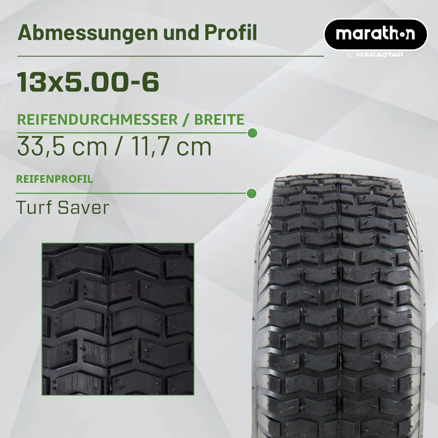 Marathon 20336 Pneumatischer (luftgefüllt) Rasenmäherreifen auf Rad, 33 x 12,7-15,2 cm, 1 Stück