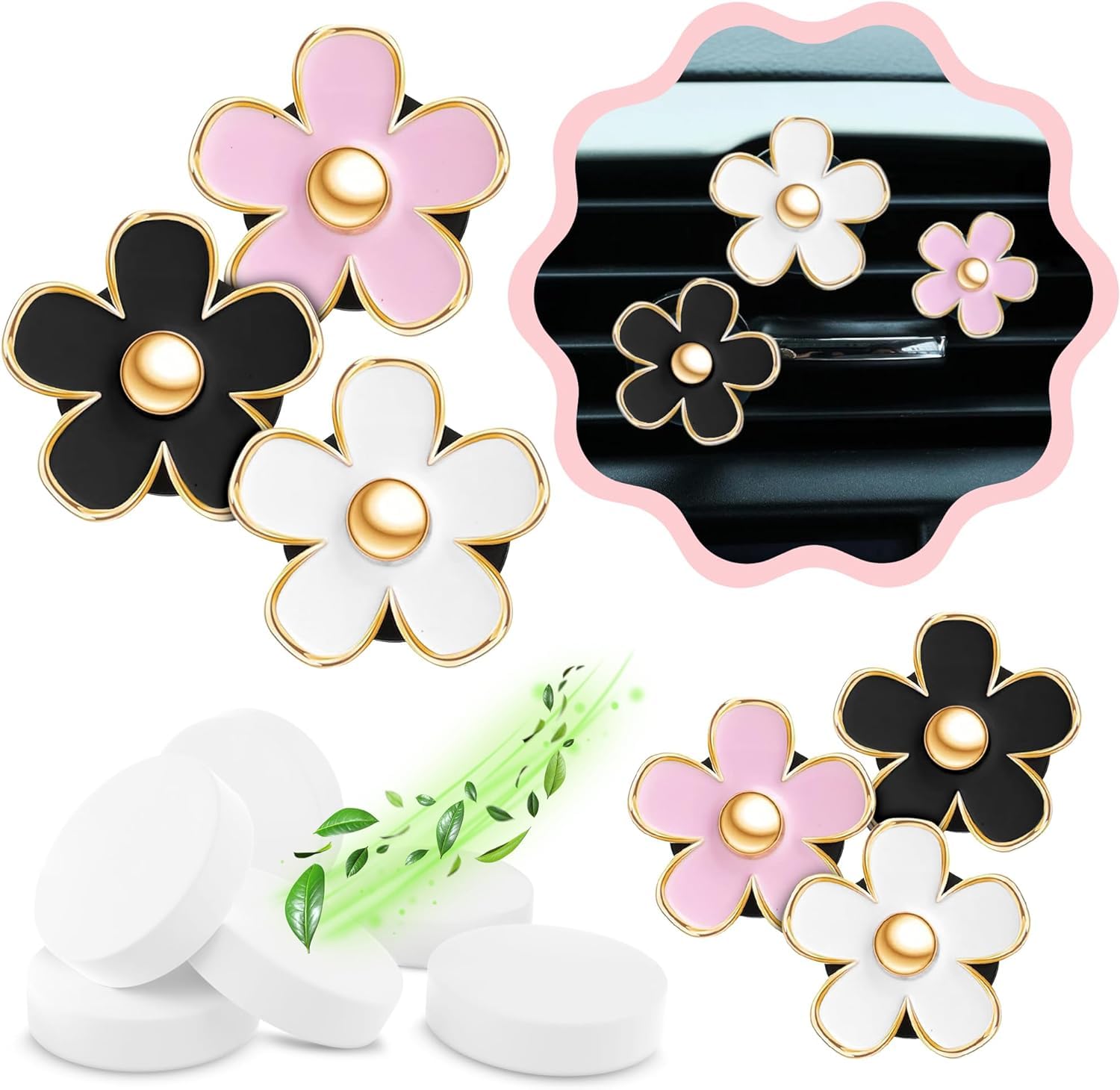 HBSTUDIO6 Pieces Daisy Car Decoration Flower Air Vent Clip Air Conditioning Outlet Clip Car Air Freshener Clip Car Interior Decor Charm Colorful Car Interior Accessories for Girls Women