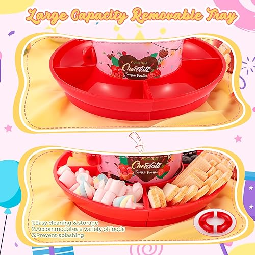 Miniatura 2 de Flyseago Mini máquina de fuente de chocolate de 3 niveles, fuente de fondue de 16 onzas con bandeja extraíble para servir y brochetas desechables,