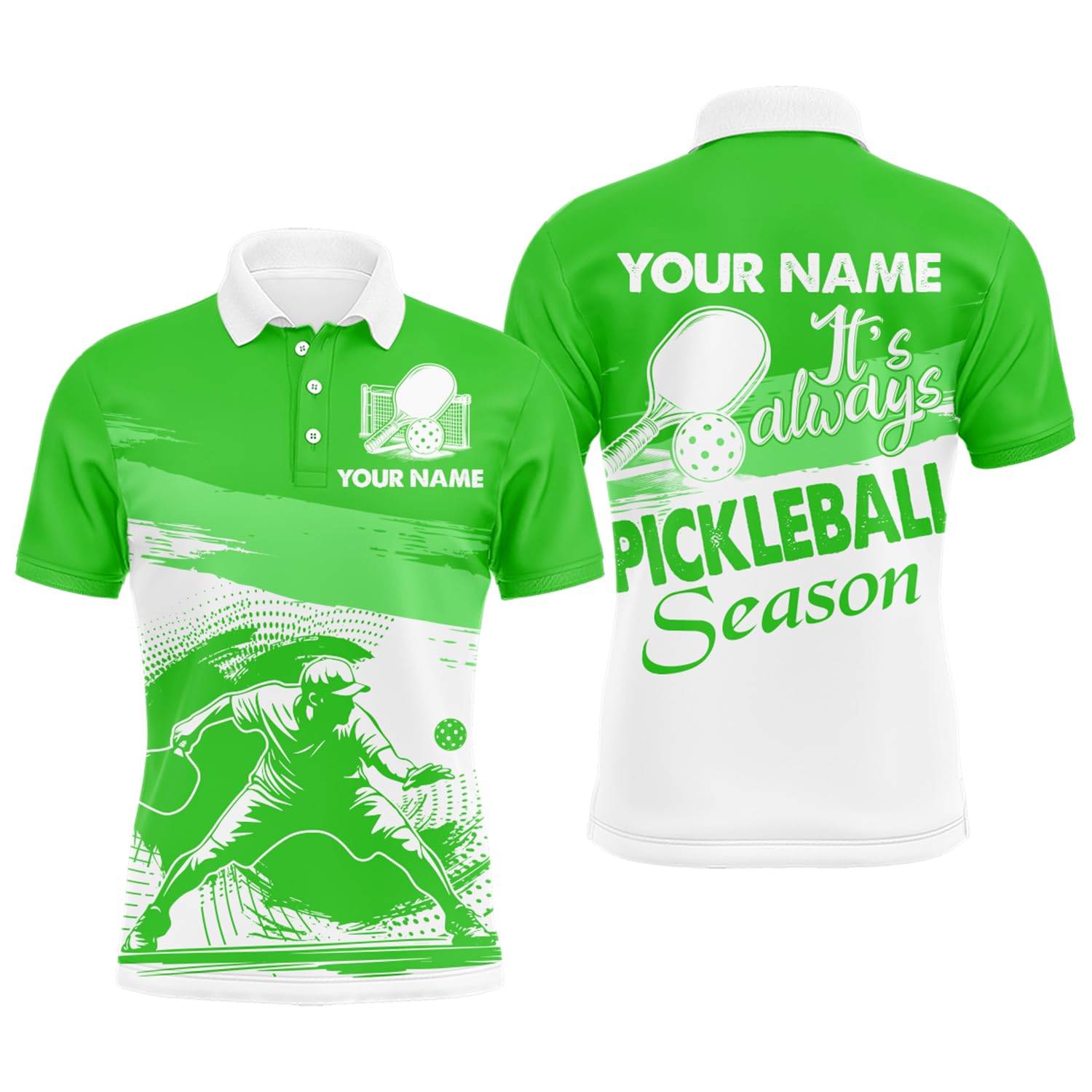 PIONAMZIOZ It's Always Pickleball Season Custom Pickleball Jersey Pickleball Polo & Quarter-Zip Women Men Pickleball Team (US, Alpha, Small, 5X-Large, Regular, Regular, Green)