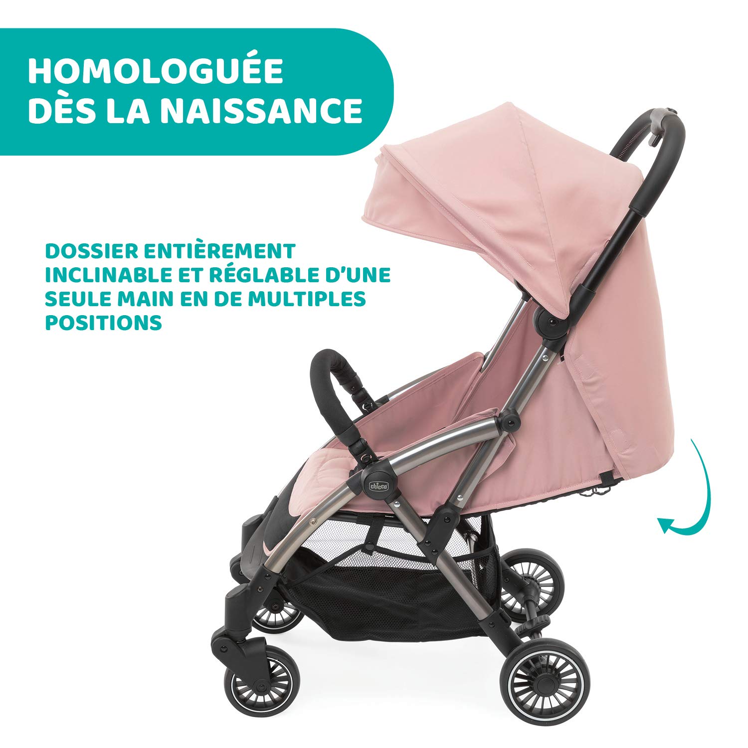 Chicco Cheerio Poussette Canne Bébé Compacte de 0 à 15 kg, Ultra Légère, Pliable et Inclinable avec Position Sommeil, Fermeture Automatique, Pare-soleil et Habillage Pluie, Blossom
