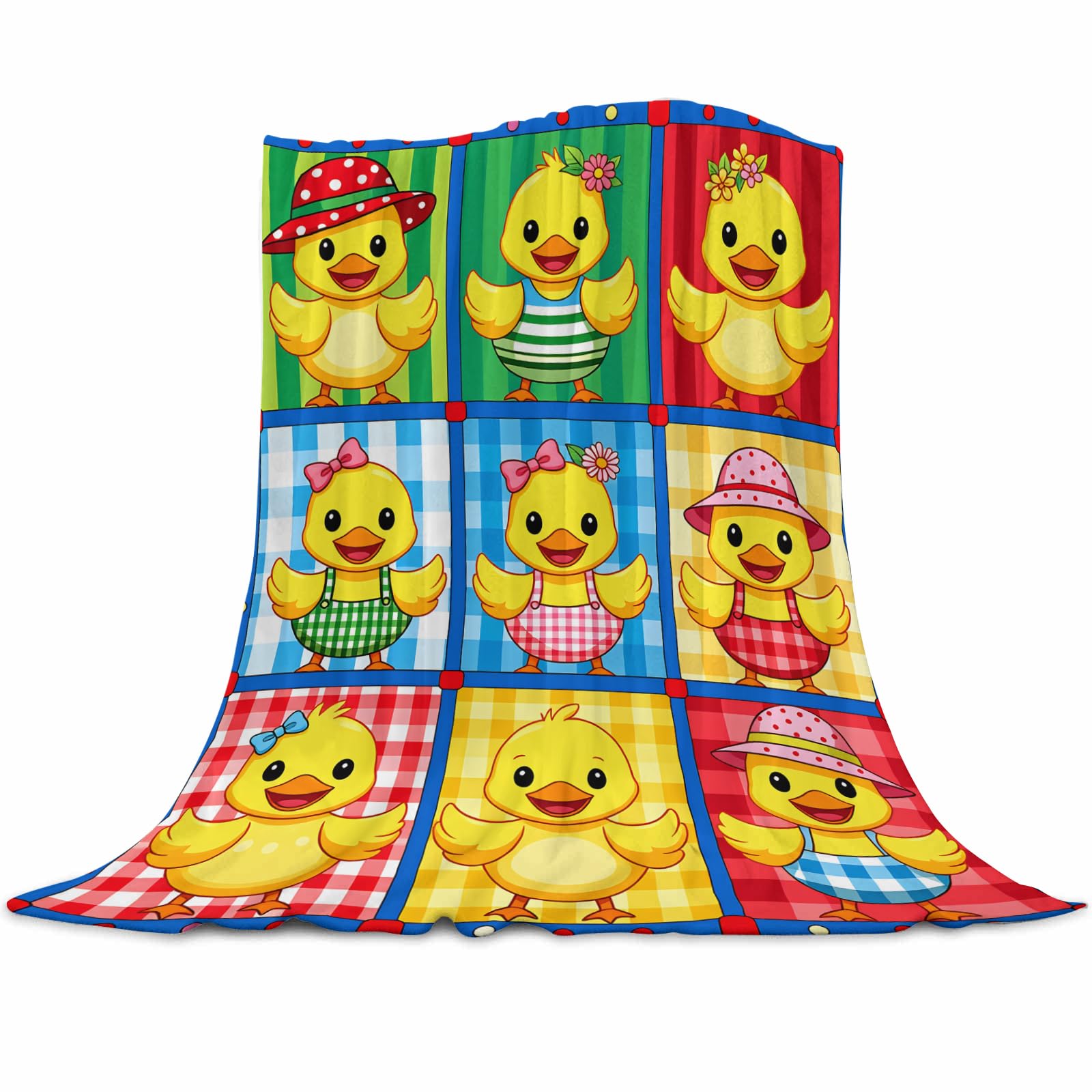 Qucarder Yellow Duck Throw Blanket Geometric Pots Plaid Hat Ducks Throw Blankets Lightweight Cozy Flannel Blanket for Living Rooms Bedroom Couch Sofa Home Decor 100x130cm