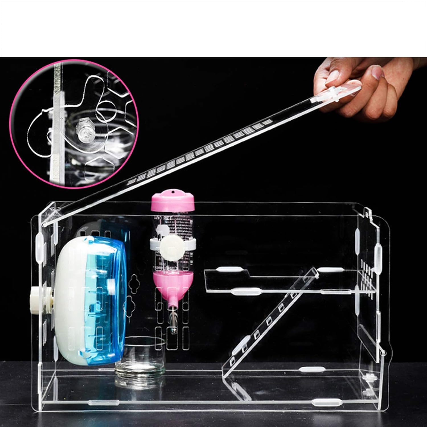 Jaula acrílica Transparente para hámster, Jaula de Animal PEQUEÑO, casa para hámster con Botella de Agua, Rueda para Correr, Escalera de Escalada, terrario Gerbil