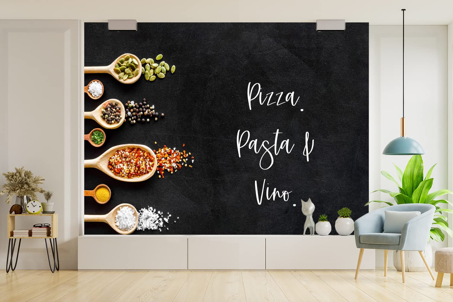 Selbstklebend Tapete Wandpapier Wandaufkleber Fototapete Tapeten Wanddeko 295x220 cm Pizza. Pasta und Wein. - Zitate - Lebensmittel - Gewürze - Sprichwörter