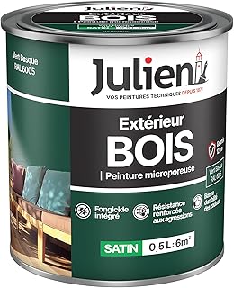 Julien Peinture Bois Microporeux Extérieur Satin - Portes, fenêtres, portails, mobilier de jardin - Vert Basque 0,5 L