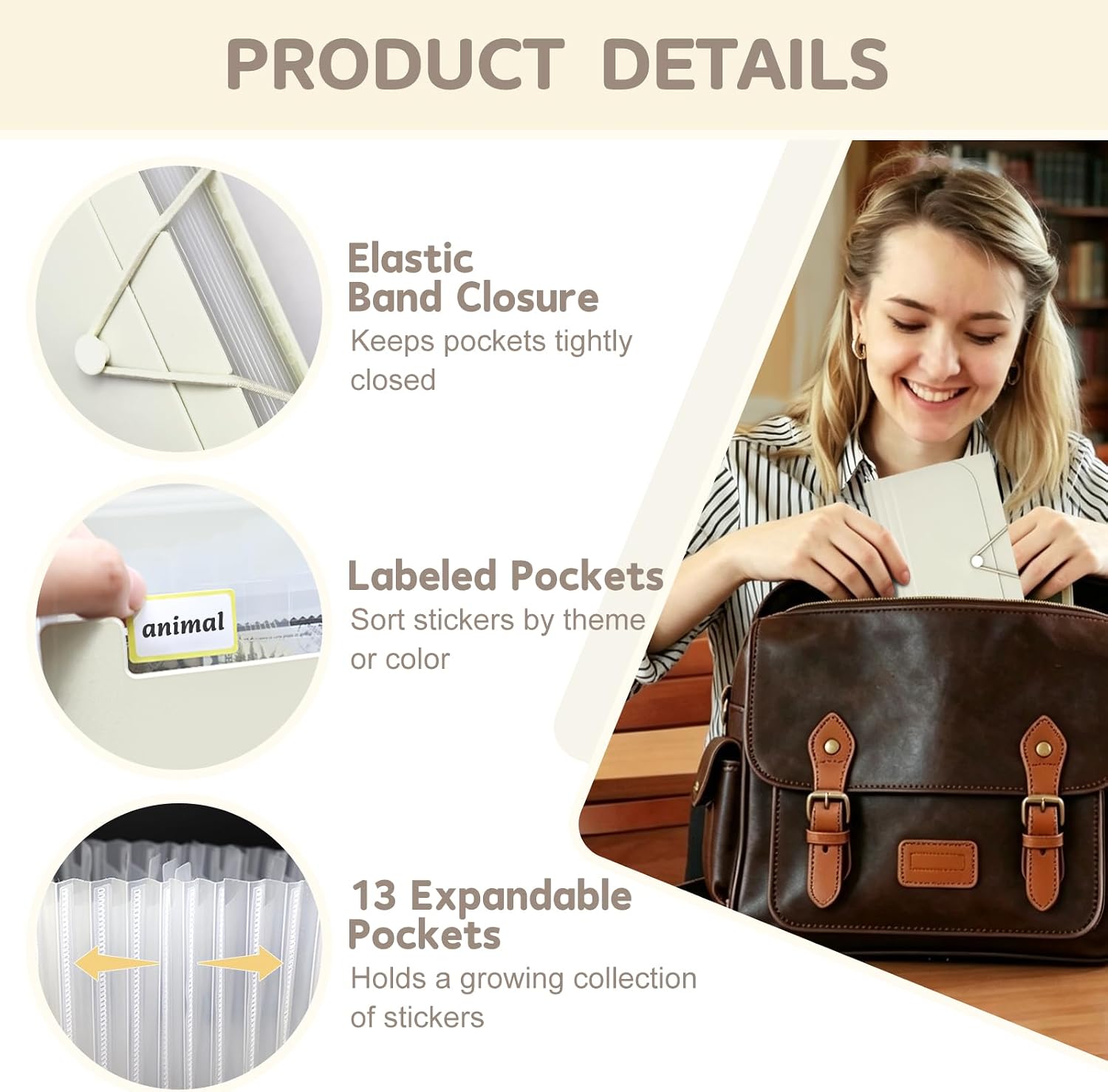 ATCYMI 2 Pack Sticker Storage Organizer Box with 13+13 Expandable Pockets image 2