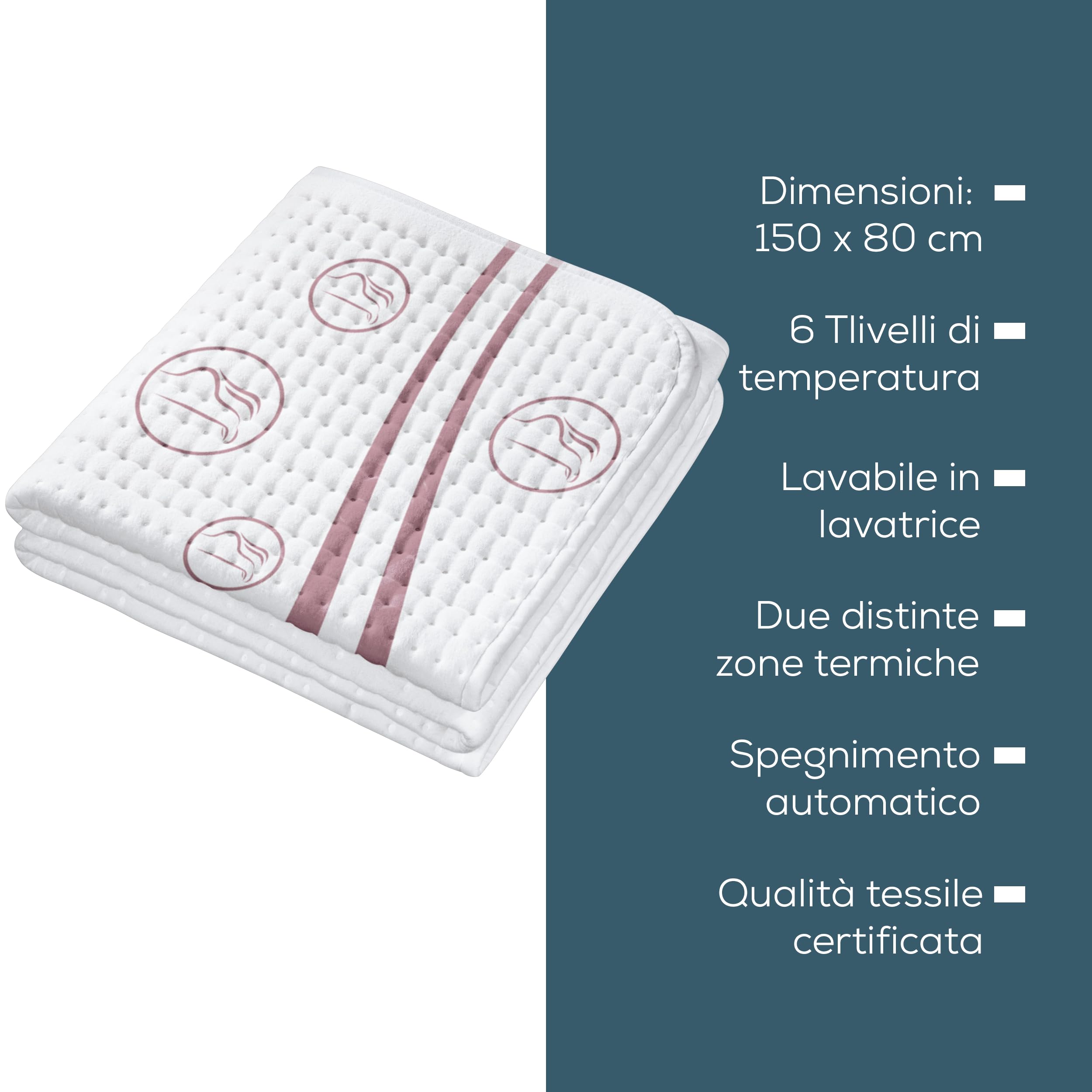 Beurer Ub 90, Coprimaterasso Termico, Scaldaletto Singolo, Riscaldamento Rapido E 2 Zone Di Temperatura Regolabili In 9 Livelli Cad, Bianco, 150 x 80 x 0.1 cm; 1.3 Kg