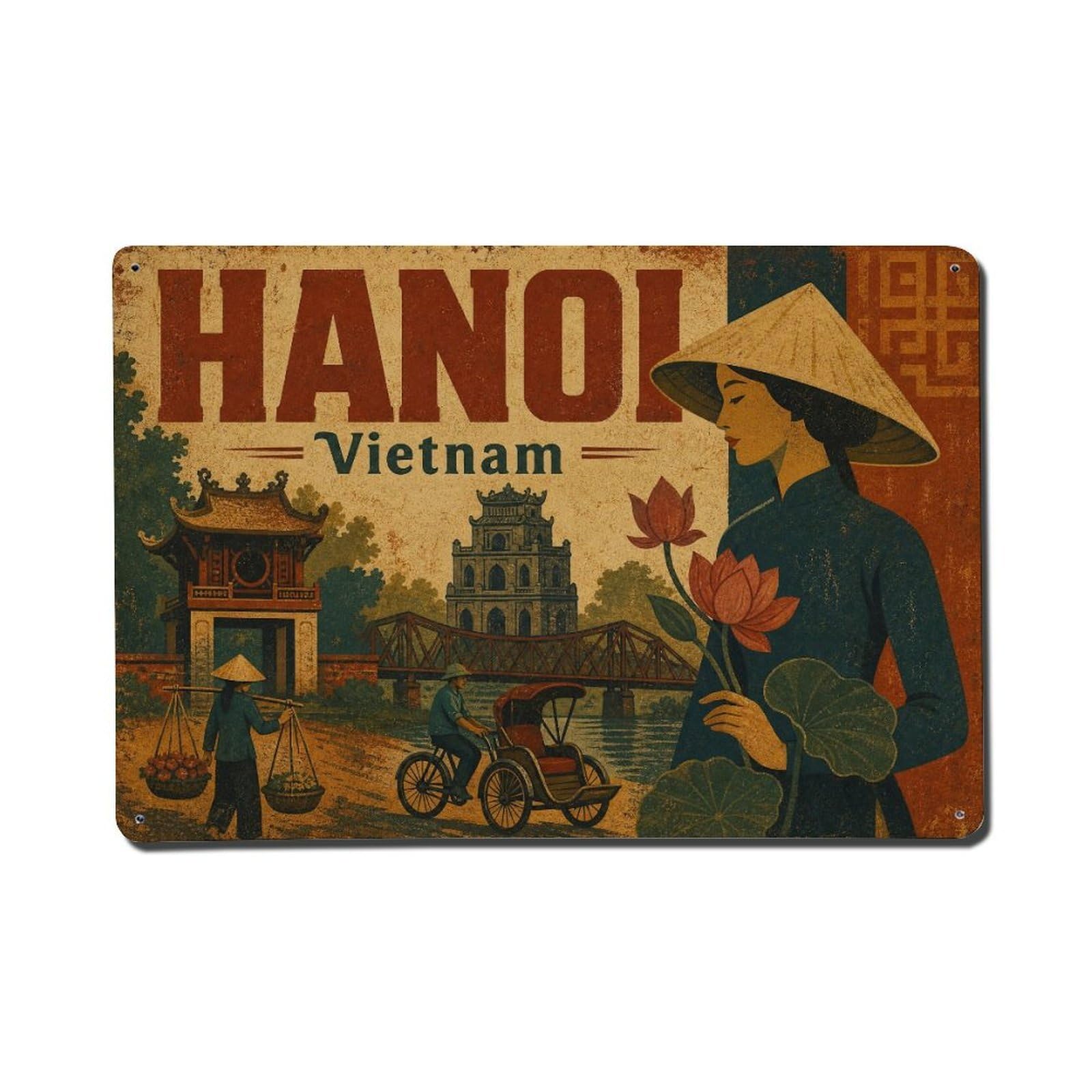Hanoi Vietnam Vietnamese Heritage Travel Retro Metal Tin Sign