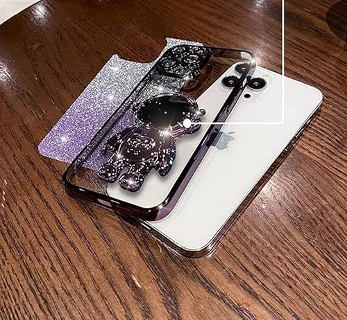 Miniatura 4 de Funda para Samsung Galaxy S24 con soporte de astronauta oculto, S24, carcasa para teléfono S24, capa de purpurina chapada en TPU suave transparente,