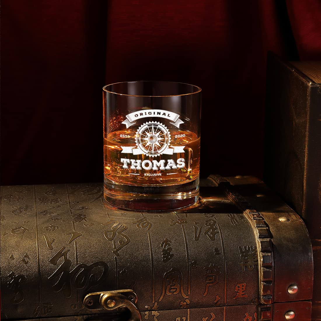 polar-effekt Lot de 2 carafes à whisky avec gravure personnalisée Motif boussole originale avec 1 verre à whisky 320 ml – Verre cristal – Carré – Gentleman – Drink – Anniversaire, Noël