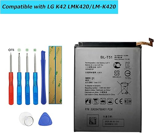 Miniatura 3 de BL-T51 - Batería de repuesto compatible con LG K42 LMK420 LM-K420 LMK420H LM-K420H LMK420E LM-K420E LMK420Y LM-K420Y con kit de herramientas