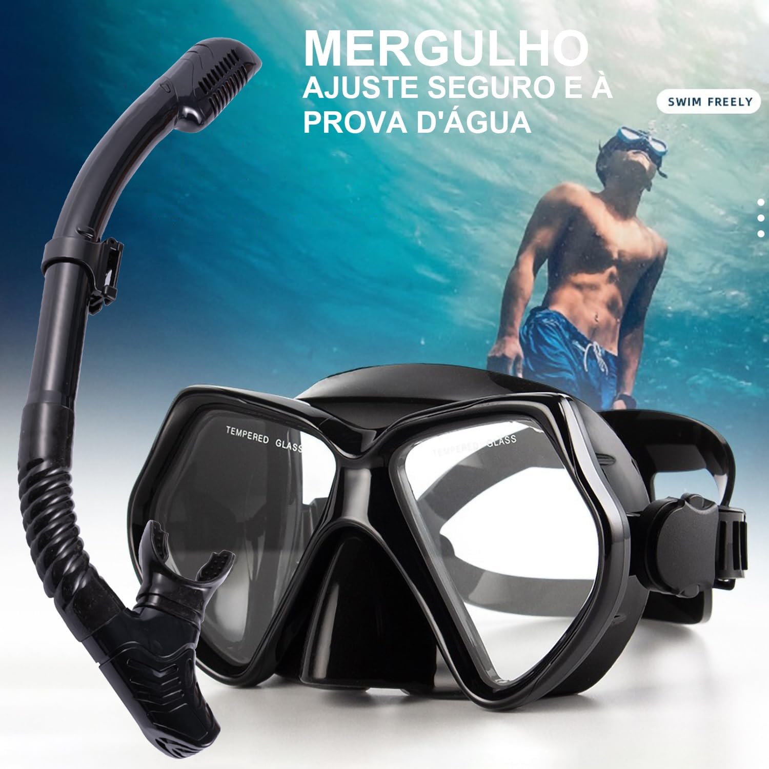 Mascara De Mergulho Snorkel Para Adultos Com Visão Ampla de 180°