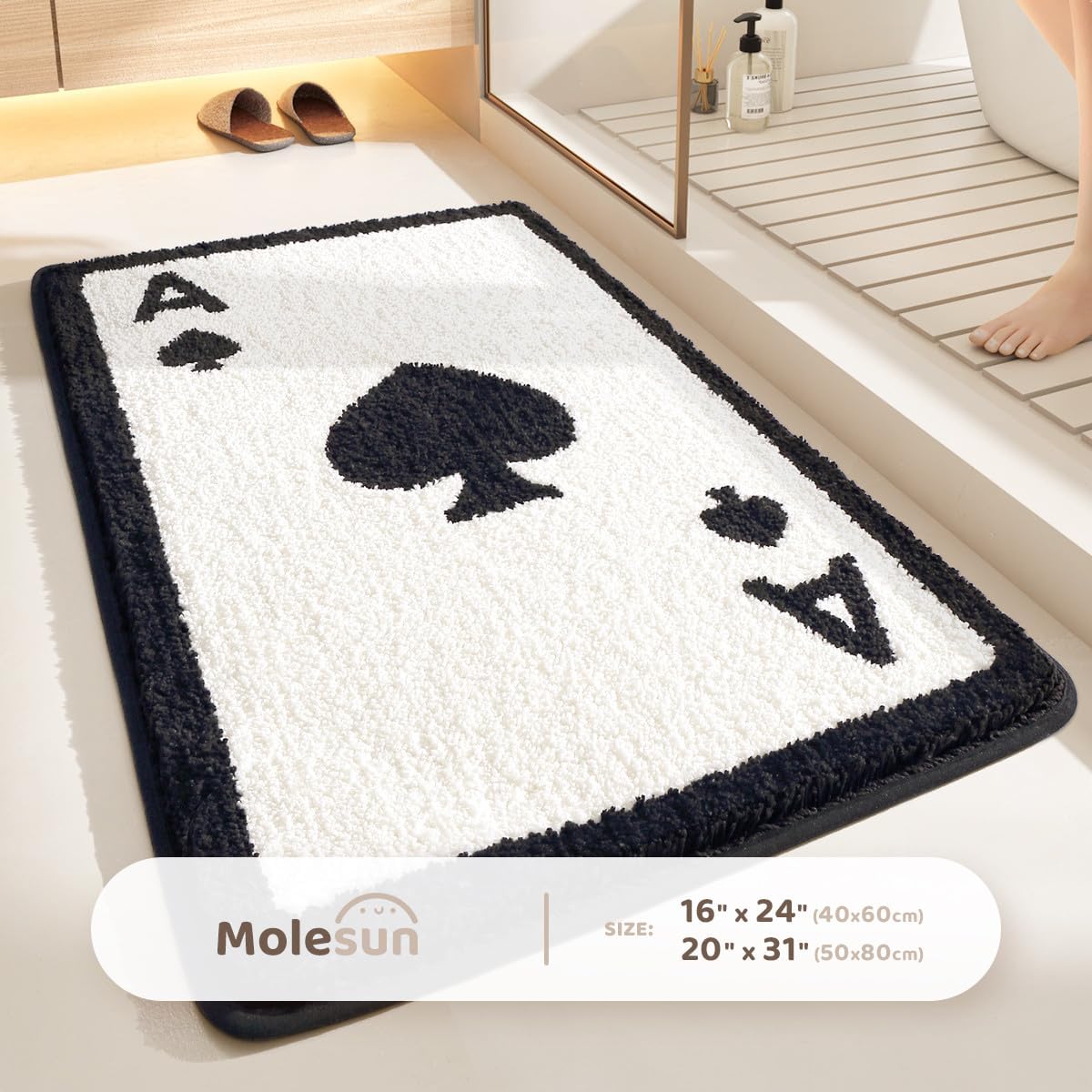 Poker Bathroom Mat Funny, Ace of Spades, Extra Soft and Absorbent Bath Rugs, Machine Wash Dry, Non-Slip Carpet Mat for Tub, Shower, and Bath Room, Spade, 20x31