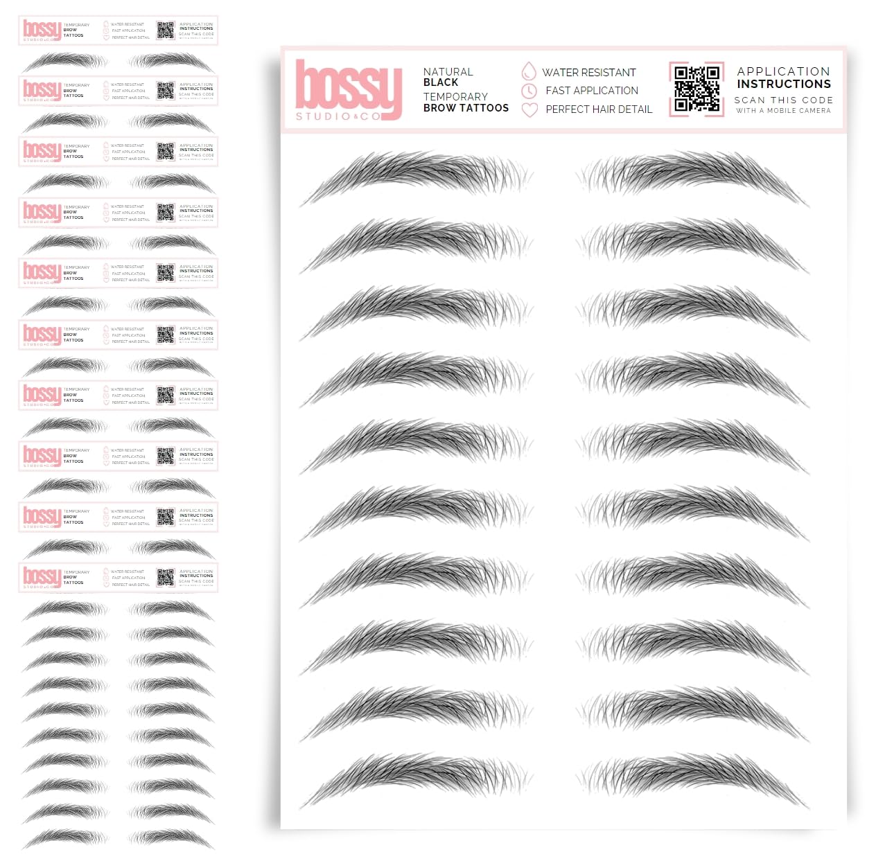 10 Pack Temporary Eyebrow Tattoos Waterproof Eyebrow Stickers, False Tattoos Hair Like Peel Off Instant Transfer Brows For Women And Men | Natural Strokes, Shaping (natural, black)