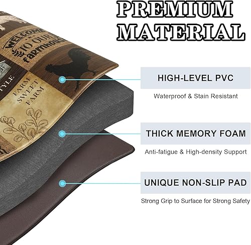 Miniatura 7 de ASPMIZ Farmhouse - Juego de 3 alfombras de cocina antideslizantes, acolchadas y antifatiga, tapetes de PVC para cocina, fregadero, impermeables,