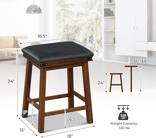 Miniatura 3 de Giantex Juego de 2 taburetes de bar de 24 pulgadas de altura de mostrador, taburetes de bar de madera sintética de granja con asiento acolchado,