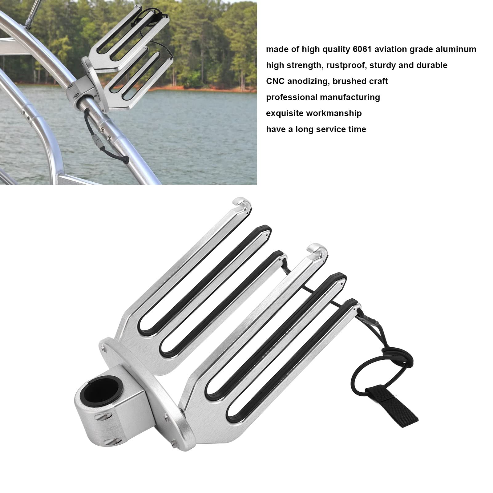Wakeboard Rack Wakeboard Tower Rack CNC Aluminium Brossé Wakeboarding Holder Kneeboard Rack Réglable Yacht Accessoires pour Bateau (Diamètre de tuyau applicable : 48 mm à 53