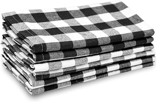 Miniatura 9 de Juego de 6 servilletas de lino negro, 100% algodón, servilletas de cena de algodón, servilletas a cuadros negros, servilletas de cena de granja,